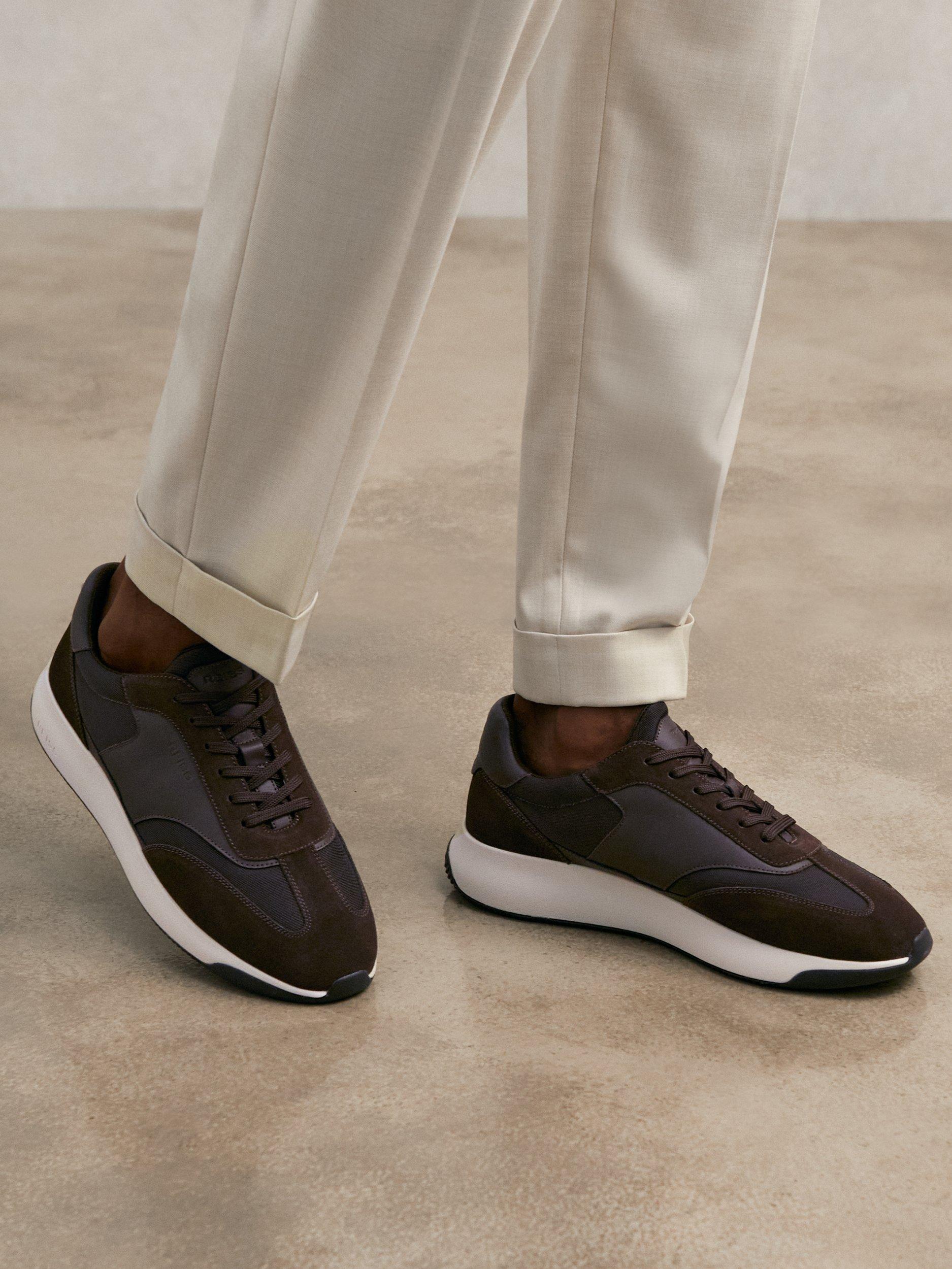 Product image 4 of 5, which shows Reiss Emmett Lace Up Trainers, Brown, 10