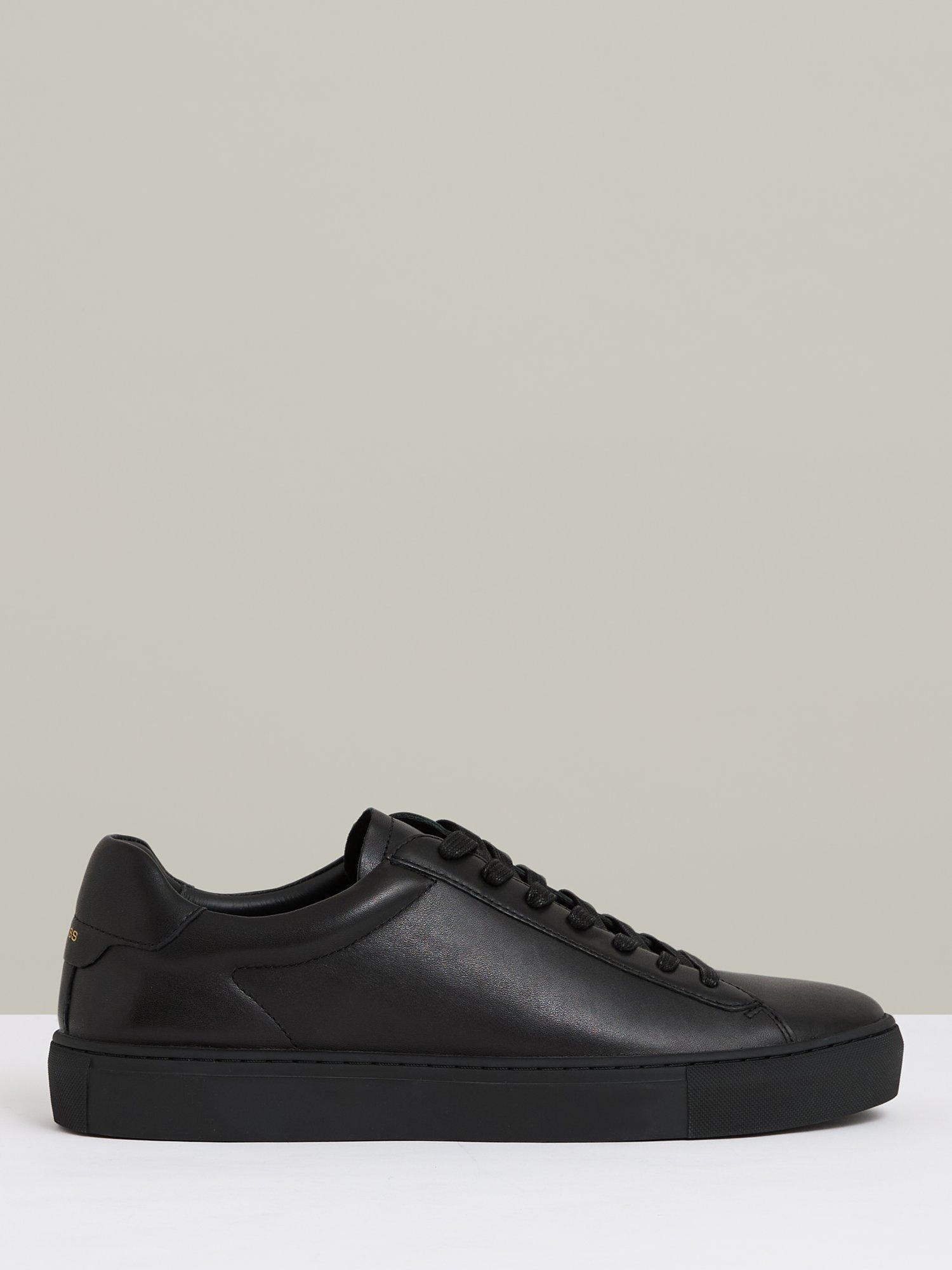 Reiss Finley Lace Up Leather Trainers, All Black