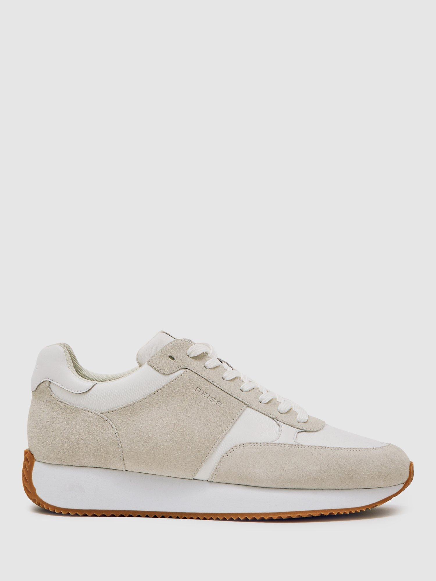 Product image 1 of 5, which shows Reiss Ian Lace Up Leather Trainers, White, 9