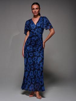 Jolie Moi Mesh Angel Sleeve Maxi Dress, Blue, Blue