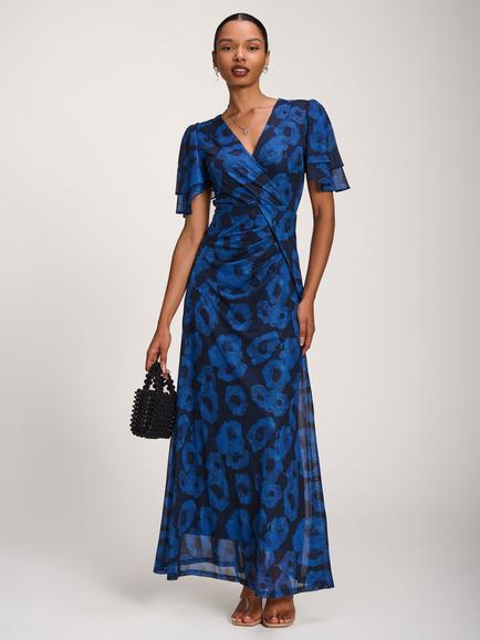 Jolie Moi Mesh Angel Sleeve Maxi Dress, Blue, Blue