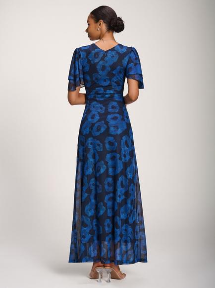 Jolie Moi Mesh Angel Sleeve Maxi Dress, Blue - view 2, Blue