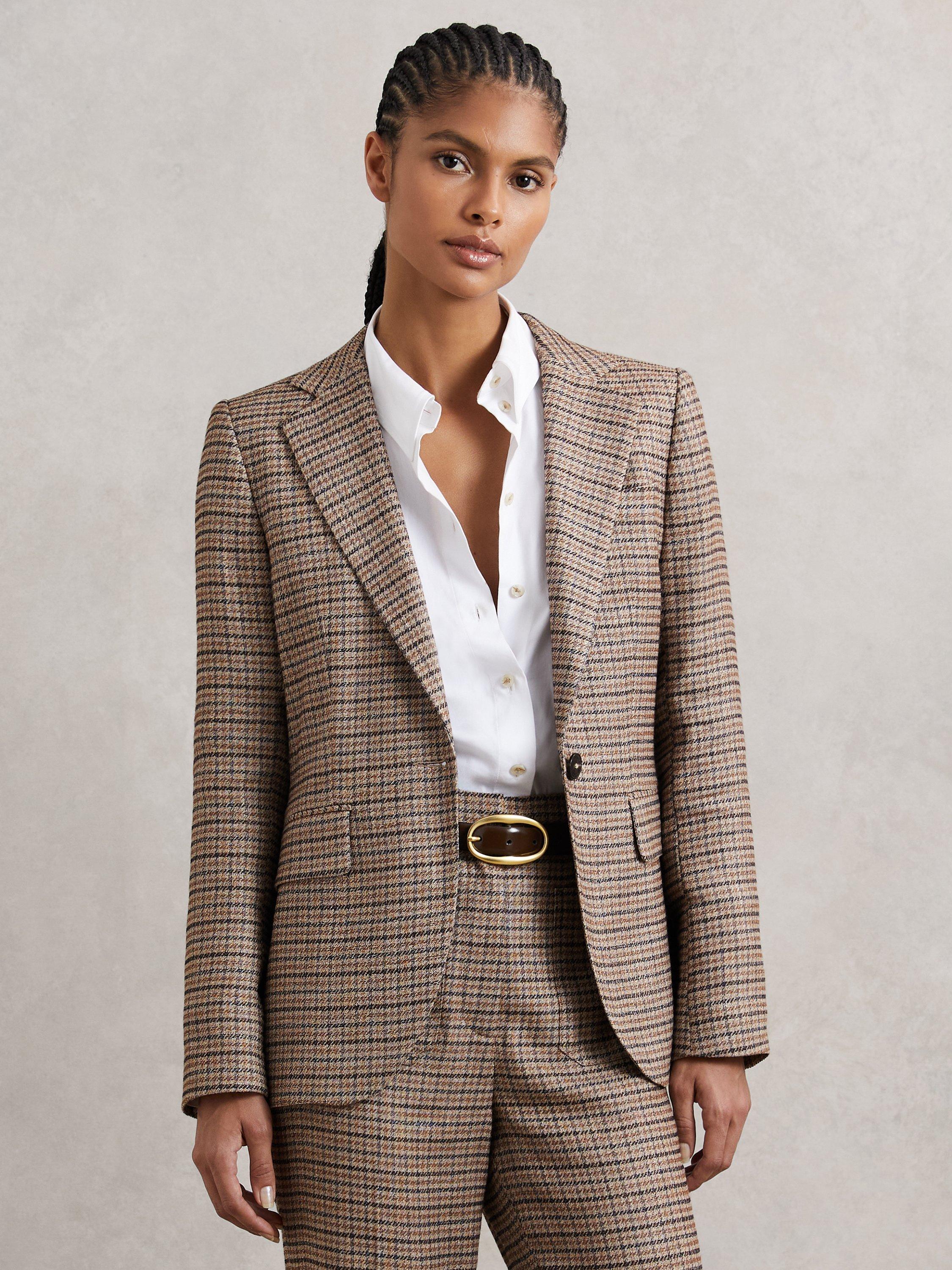 Reiss River Single Breasted Check Blazer, Neutral