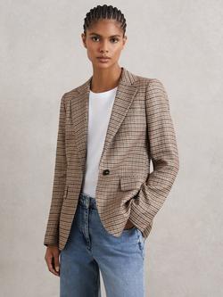Reiss River Single Breasted Check Blazer, Neutral - view 2, Neutral