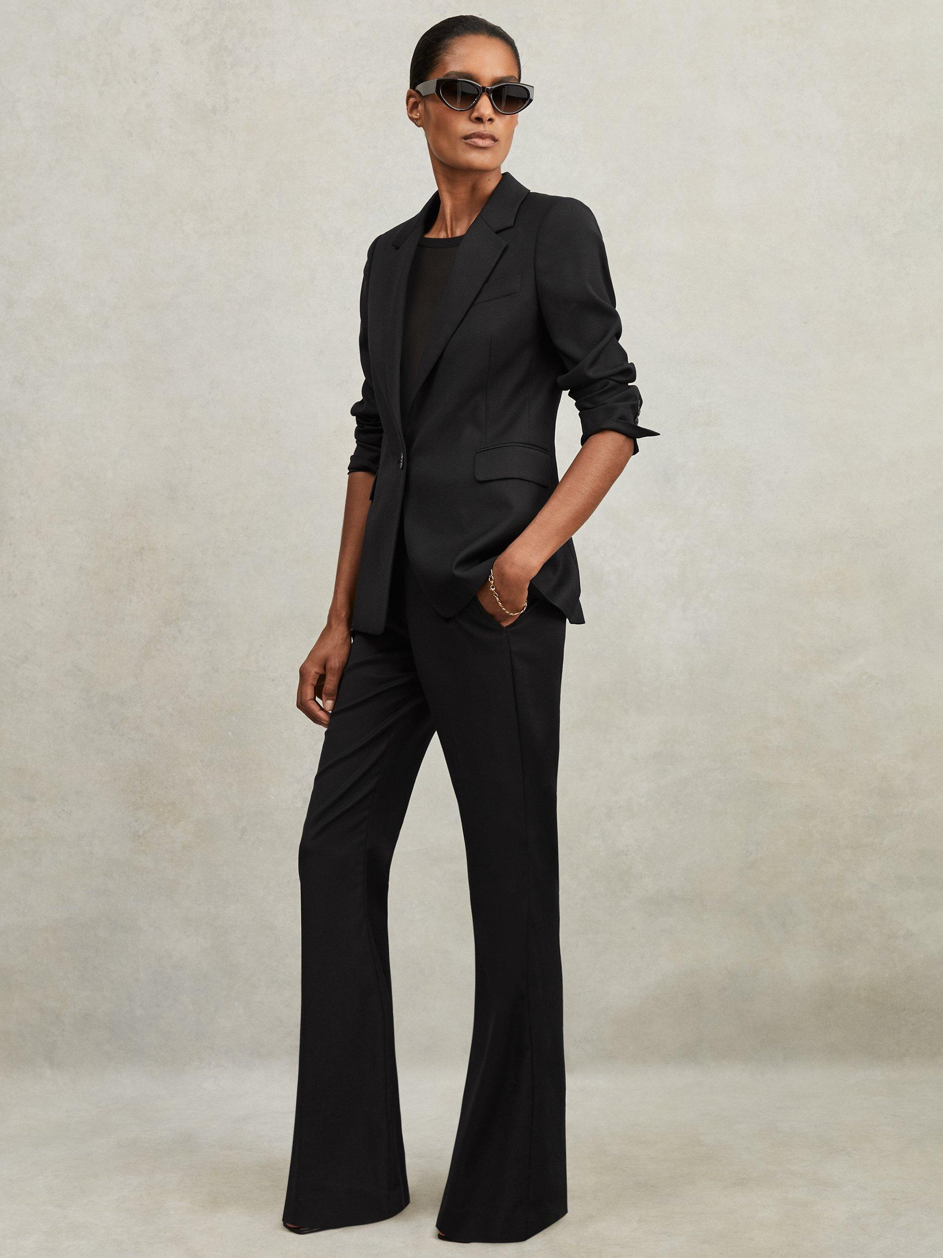 Product image 1 of 5, which shows Reiss Haisley Petite Flared Wool Blend Trousers, Black, 6Pt