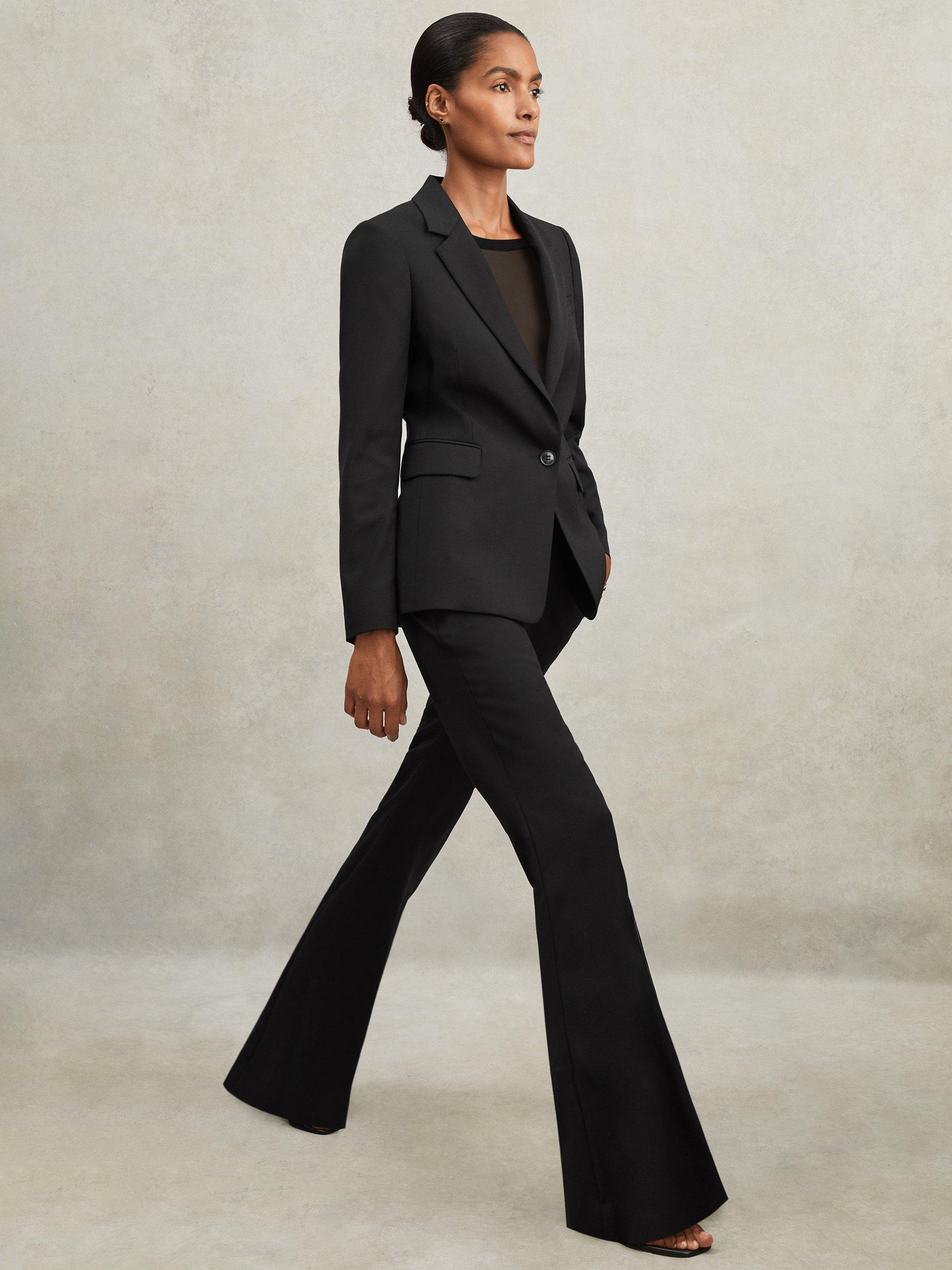 Product image 4 of 5, which shows Reiss Haisley Petite Flared Wool Blend Trousers, Black, 6Pt