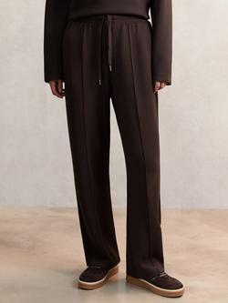 Reiss Petite Mid Rise Wide Leg Joggers, Dark Chocolate Brown