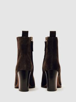 Reiss Amy Suede Pointed Ankle Boots, Chocolate - view 2, Chocolate