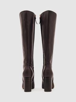 Reiss Bianca Leather Knee High Boots, Burgundy - view 2, Burgundy