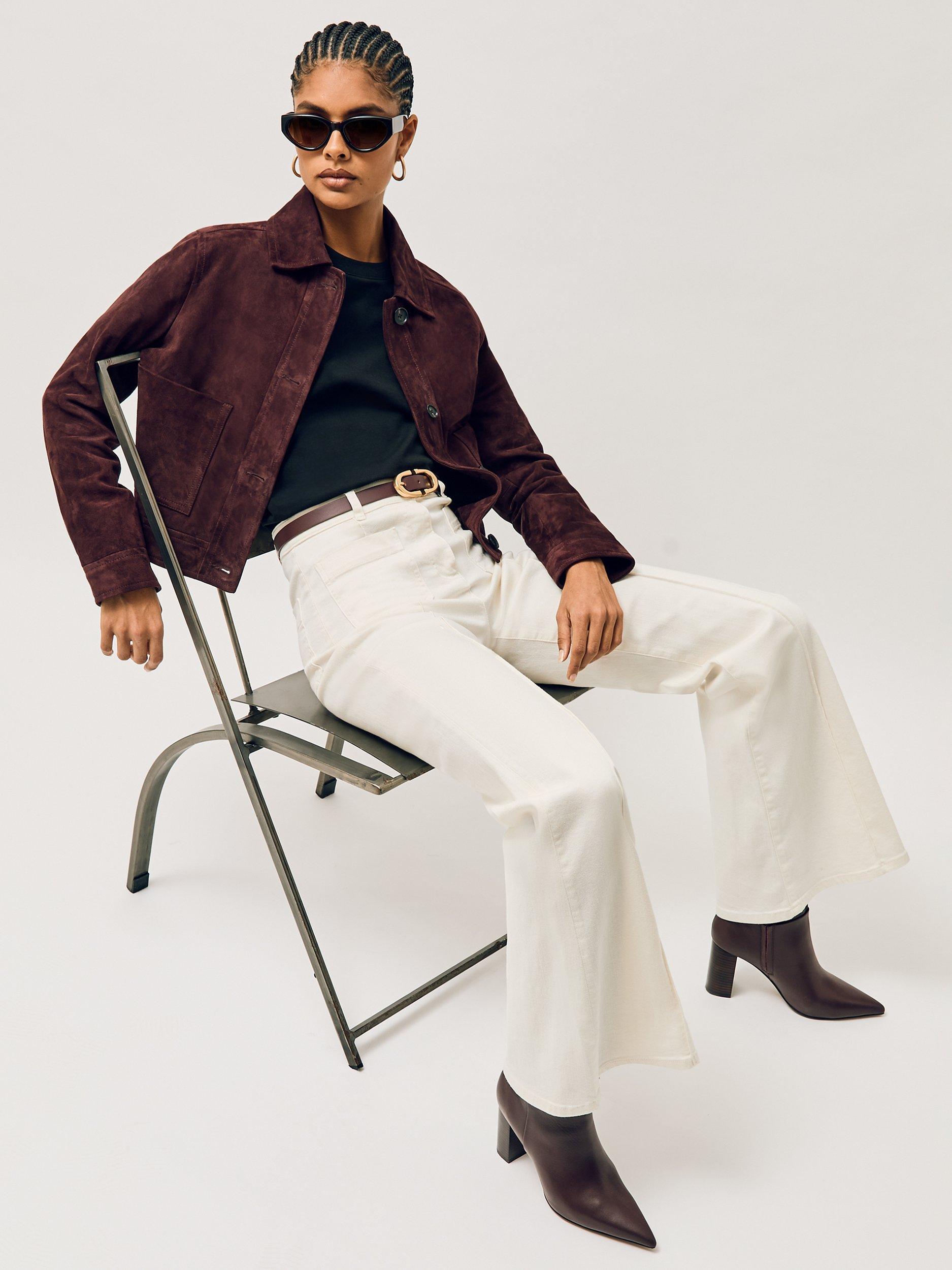 Product image 3 of 5, which shows Reiss Bianca Leather Knee High Boots, Burgundy, 3