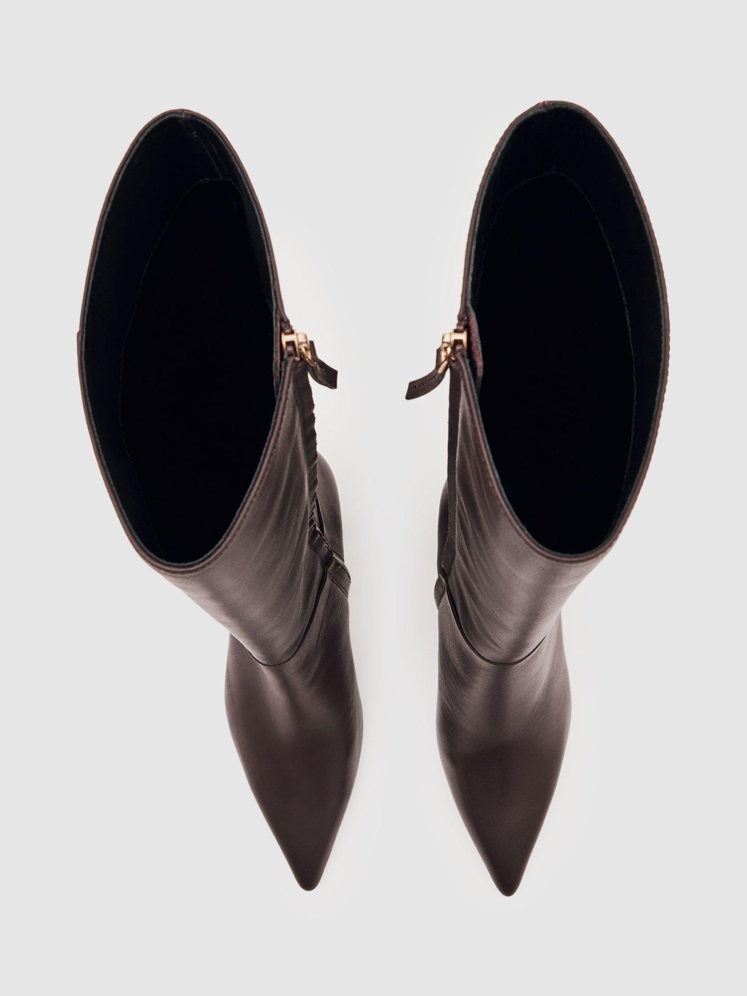 Product image 5 of 5, which shows Reiss Bianca Leather Knee High Boots, Burgundy, 3