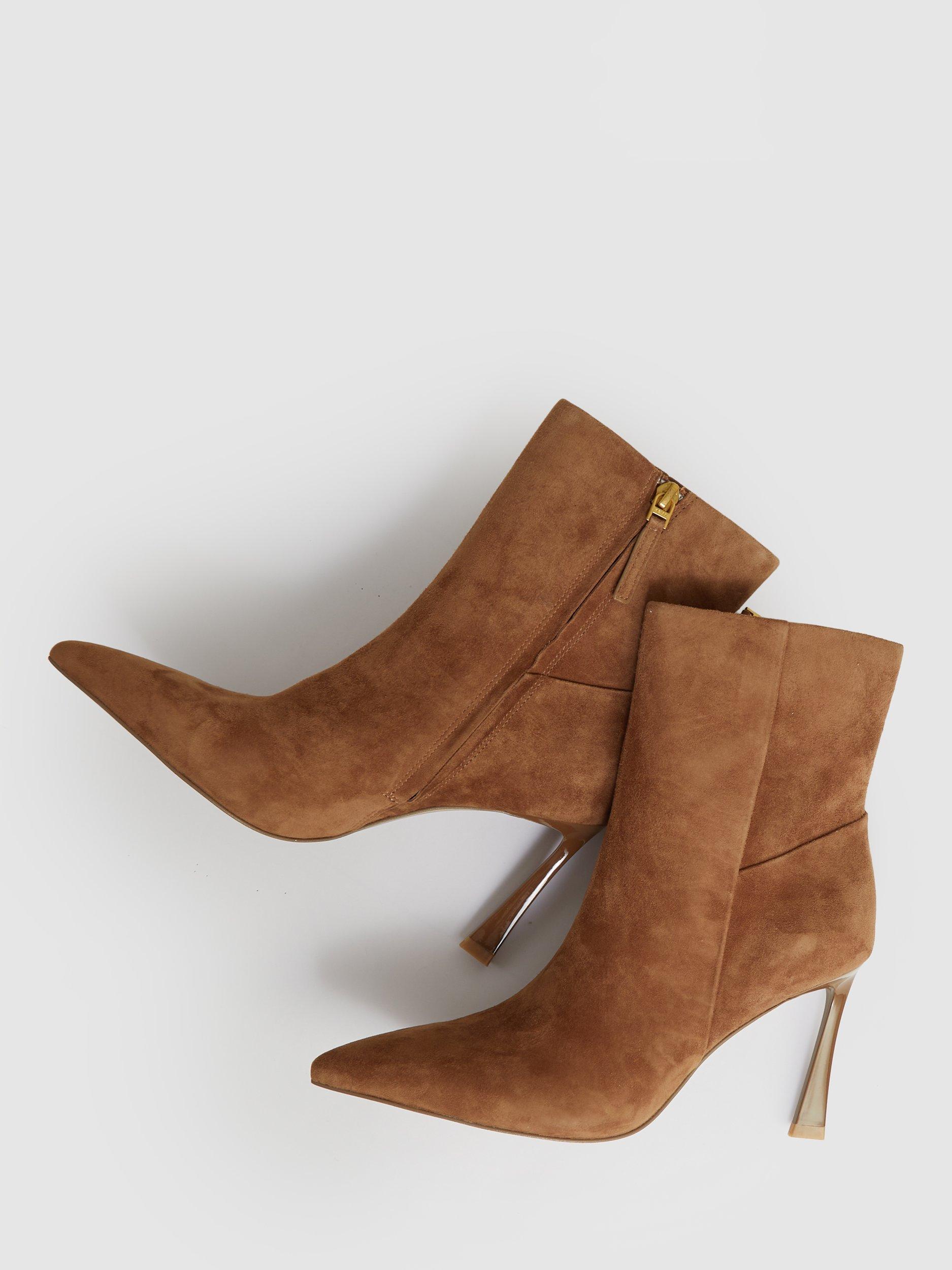 Product image 4 of 5, which shows Reiss Carina Suede Ankle Boots, Tan, 8