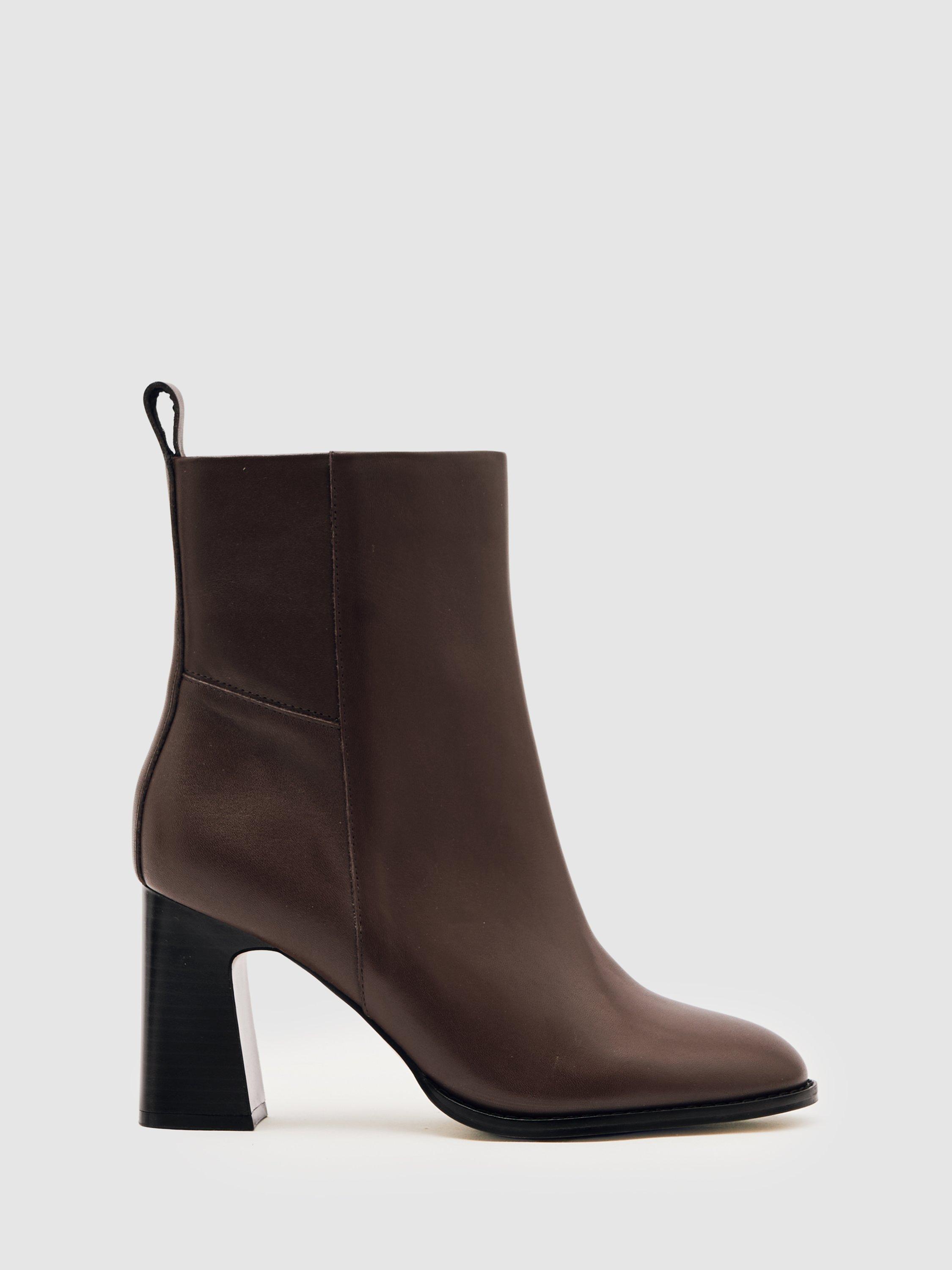 Product image 1 of 5, which shows Reiss Hana Leather Ankle Boots, Brown, 5
