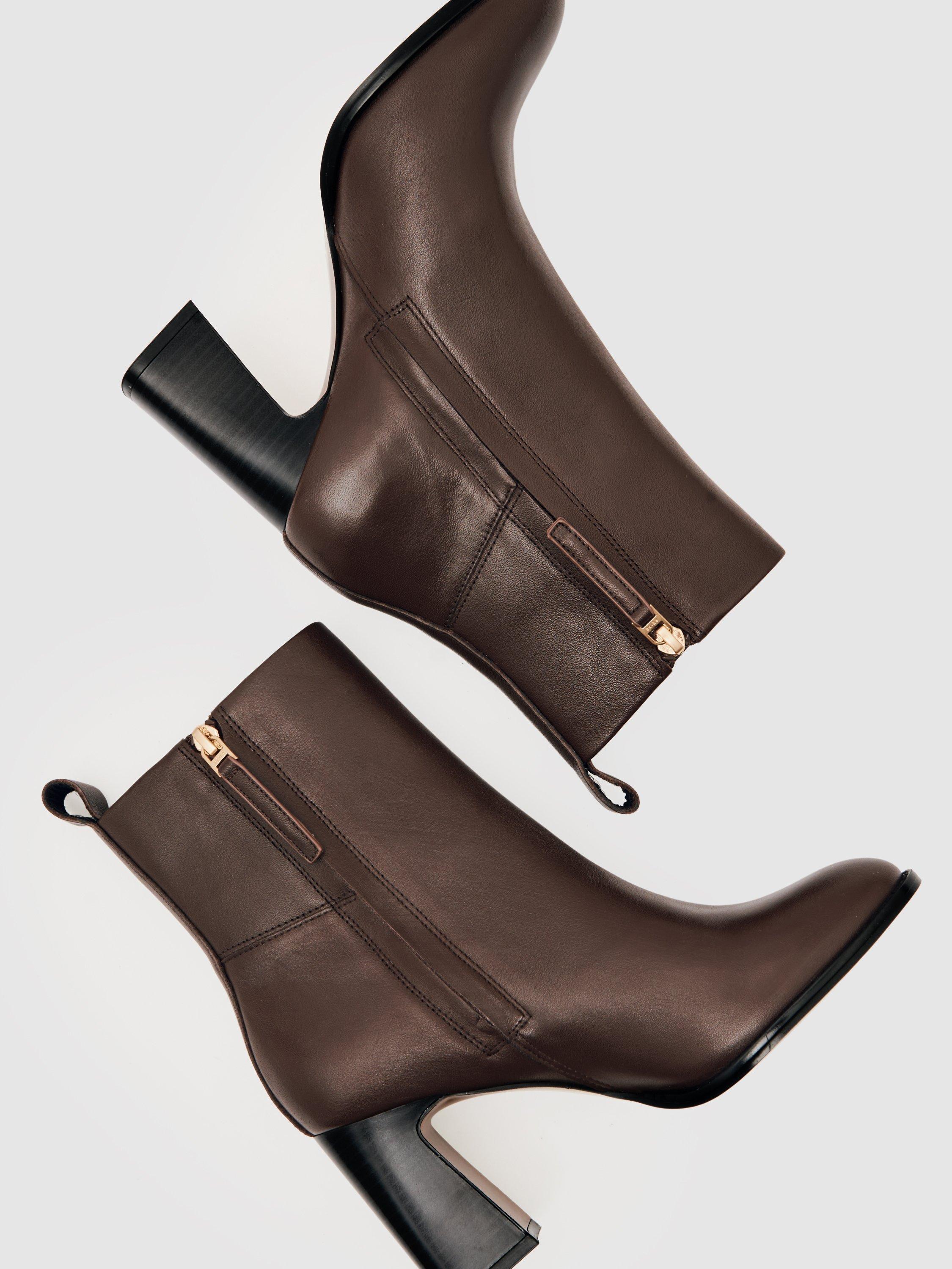 Product image 2 of 5, which shows Reiss Hana Leather Ankle Boots, Brown, 5