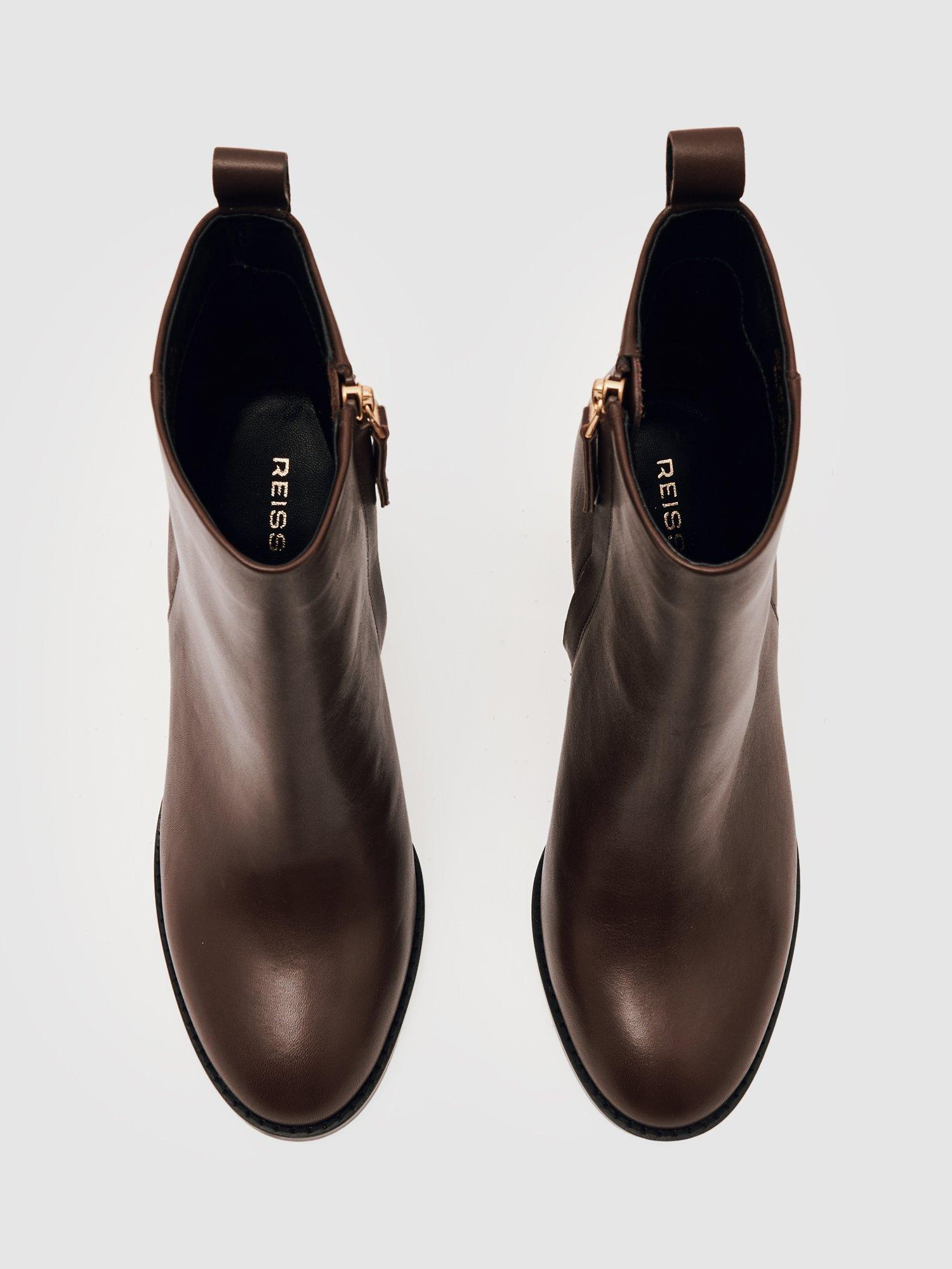 Product image 4 of 5, which shows Reiss Hana Leather Ankle Boots, Brown, 5