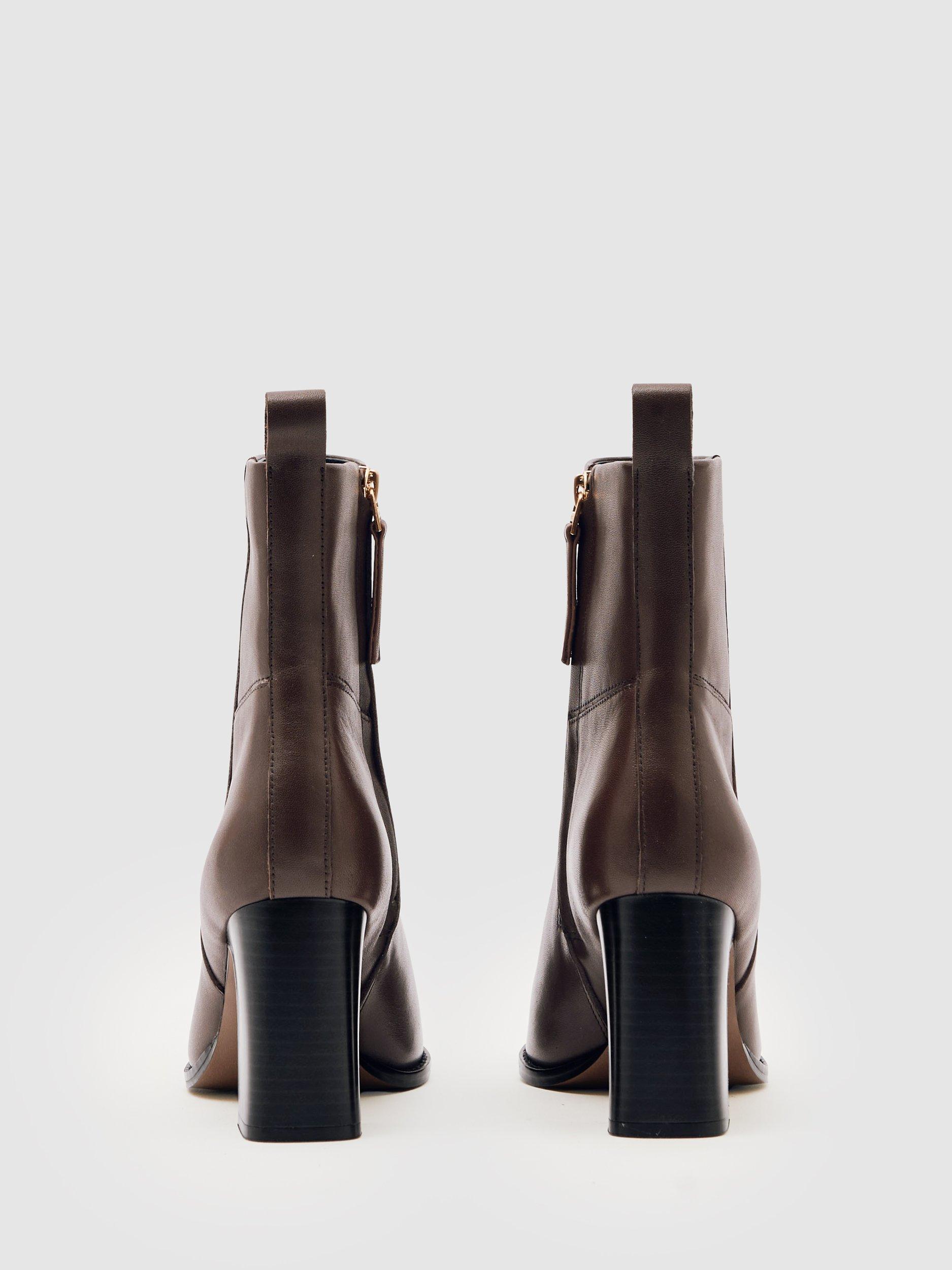 Product image 5 of 5, which shows Reiss Hana Leather Ankle Boots, Brown, 5