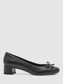 Reiss Anna Leather Block Heel Mary Janes, Black, Black