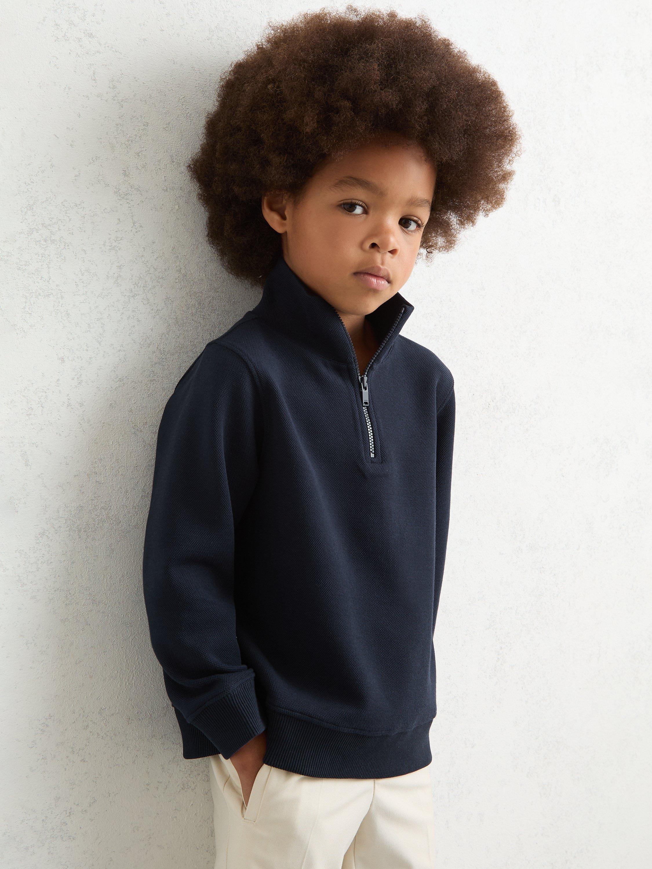 Product image 2 of 4, which shows Reiss Kids' Alba Half Zip Jumper, Navy, 5-6 years