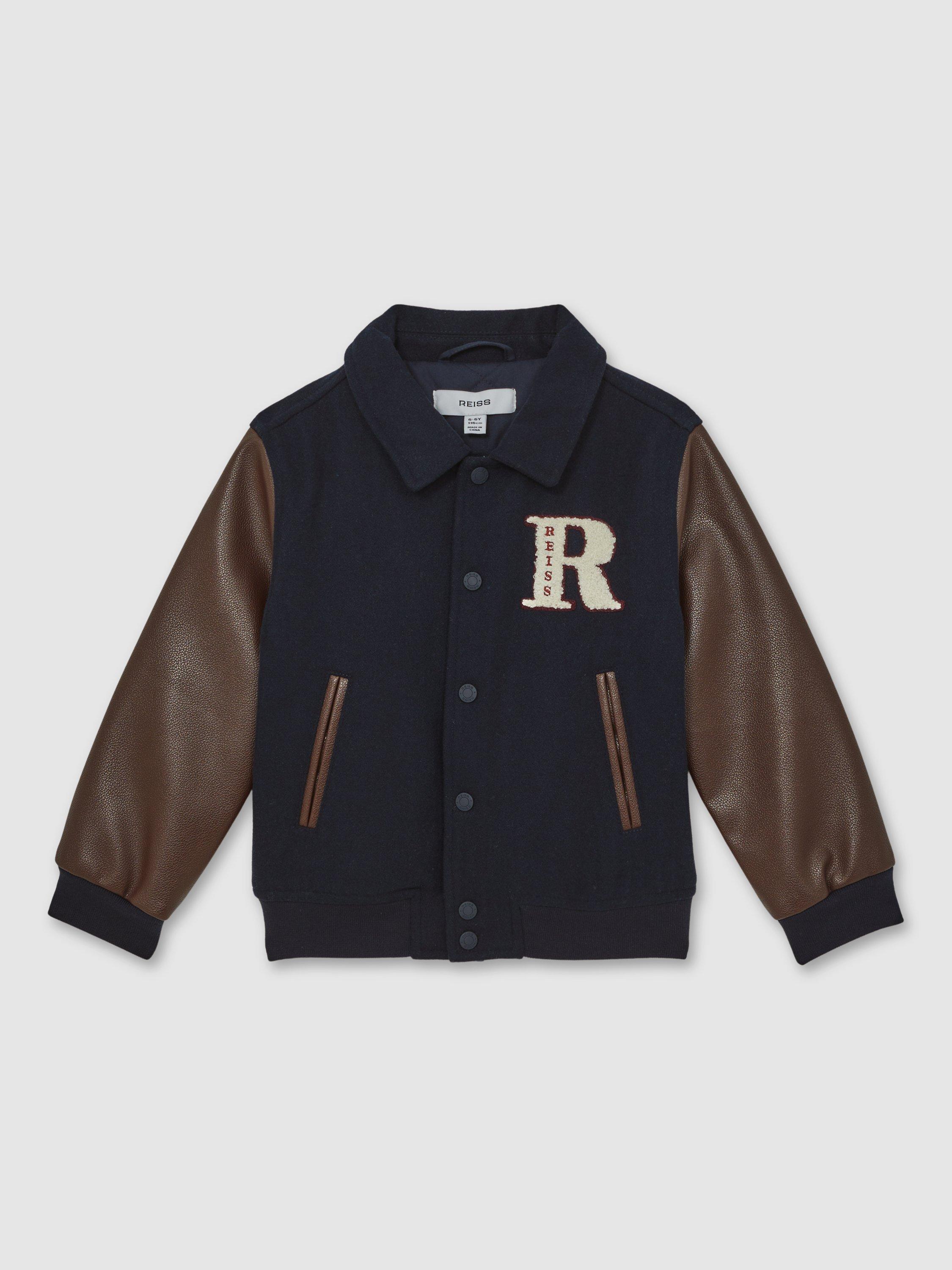 Product image 1 of 5, which shows Reiss Kids' Rison Jacket, Navy/Brown, 8-9 years