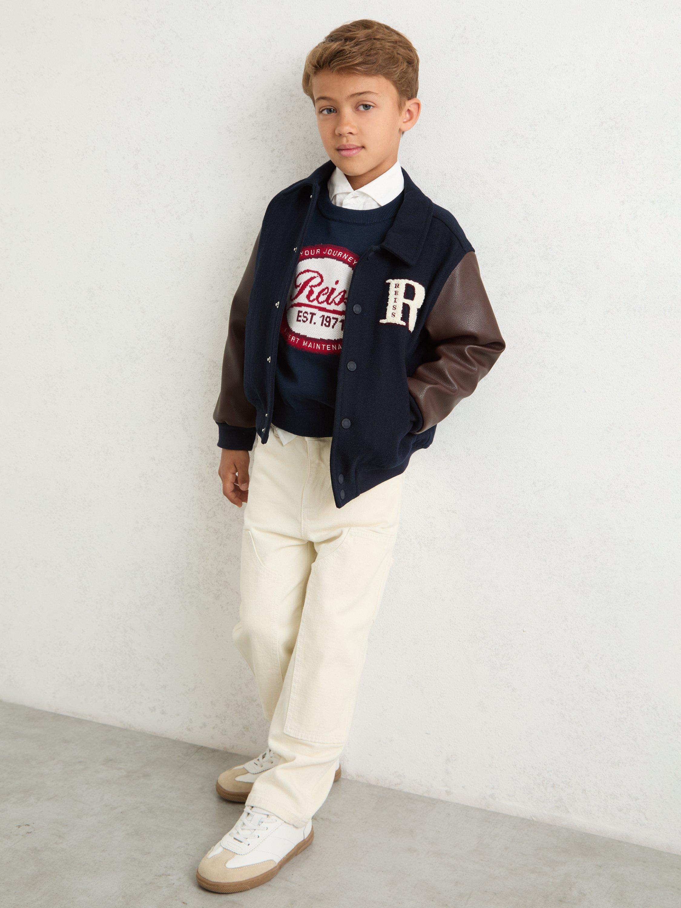 Product image 3 of 5, which shows Reiss Kids' Rison Jacket, Navy/Brown, 8-9 years