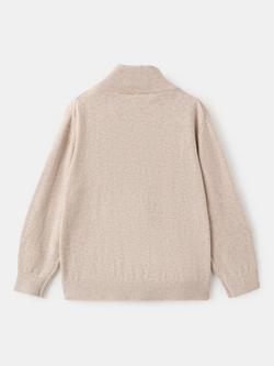 Mango Kids' Luke Cotton High Neck Zipped Cardigan, Light Beige - view 2, Light Beige