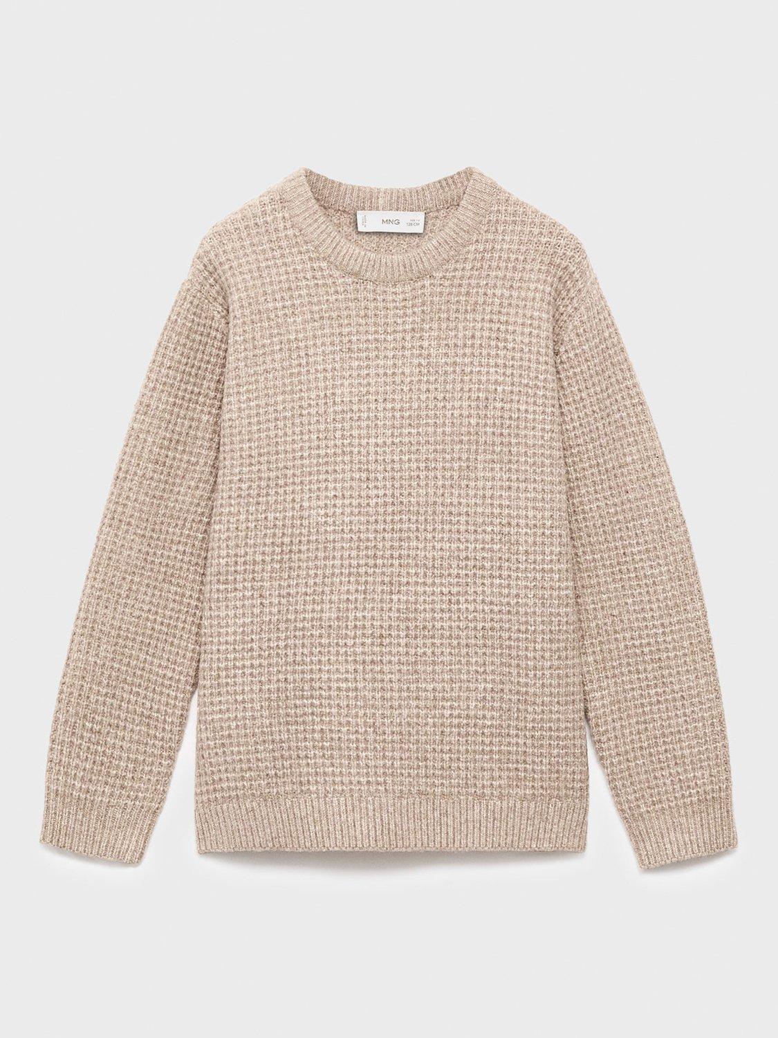 Product image 1 of 4, which shows Mango Kids' Elijah Chunky Crew Neck Jumper, Medium Brown, 5-6 years