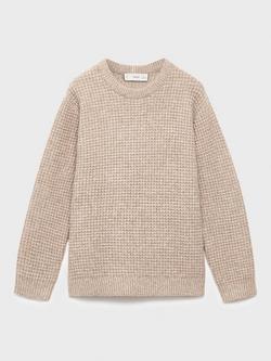 Mango Kids' Elijah Chunky Crew Neck Jumper, Medium Brown, Medium Brown