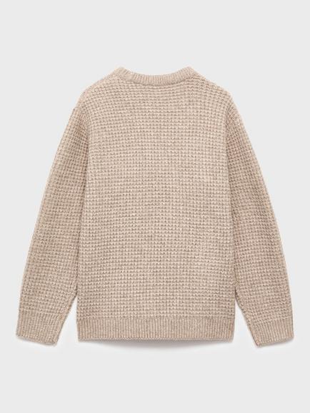 Mango Kids' Elijah Chunky Crew Neck Jumper, Medium Brown - view 2, Medium Brown