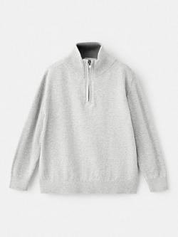 Mango Kids' Harry Cotton Zip Neck Sweater, Medium Grey, Medium Grey