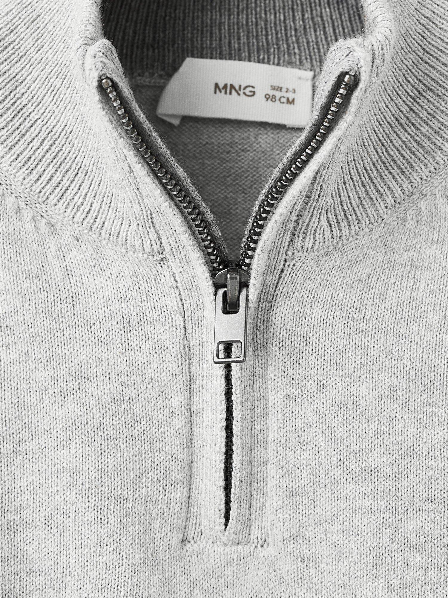 Product image 4 of 4, which shows Mango Kids' Harry Cotton Zip Neck Sweater, Medium Grey, 12-18 months