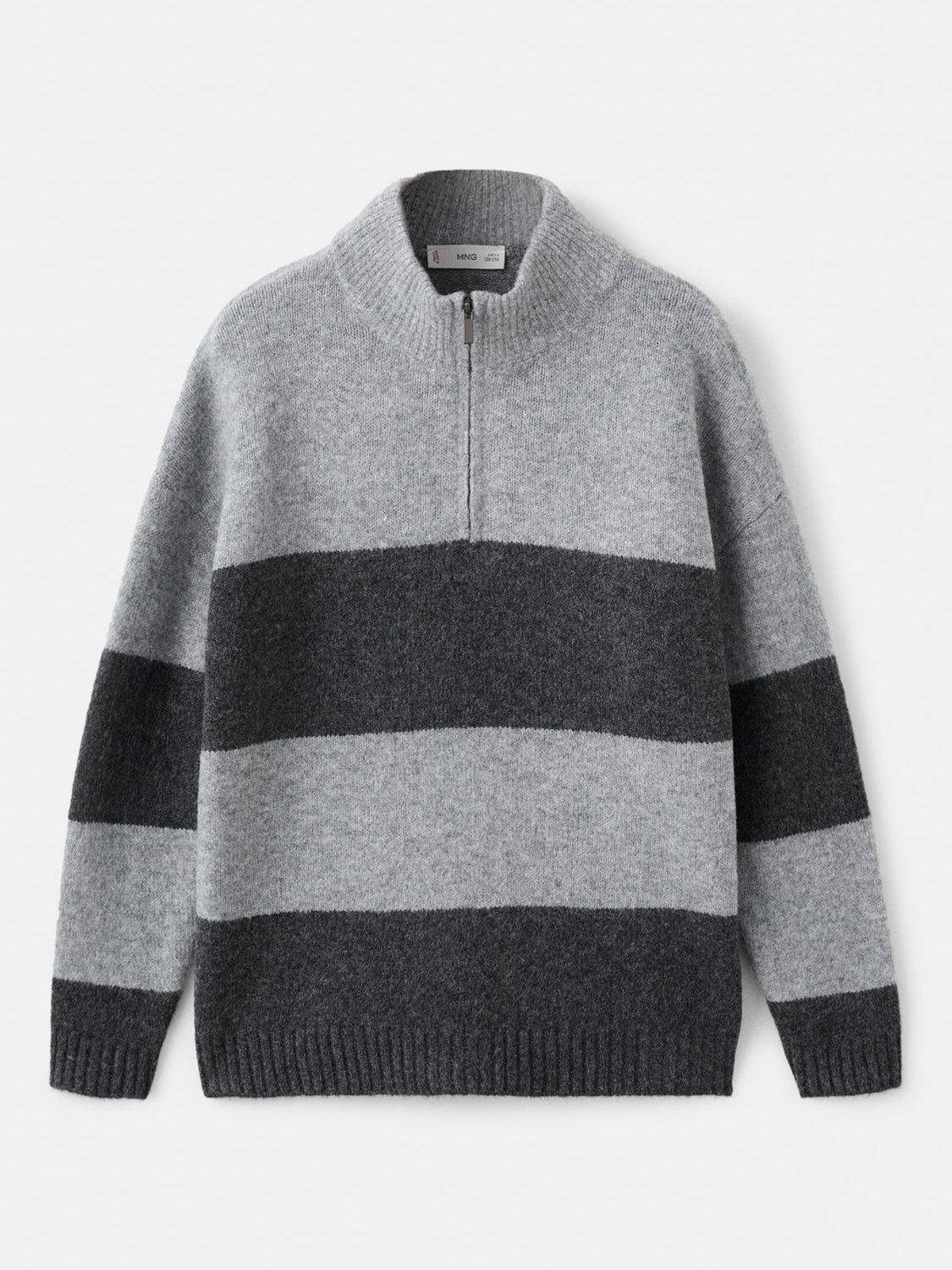 Product image 1 of 4, which shows Mango Kids' Jai Striped Sweater, Medium Grey, 11-12 years