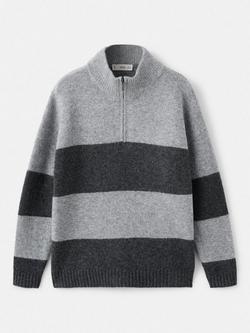 Mango Kids' Jai Striped Sweater, Medium Grey, Medium Grey