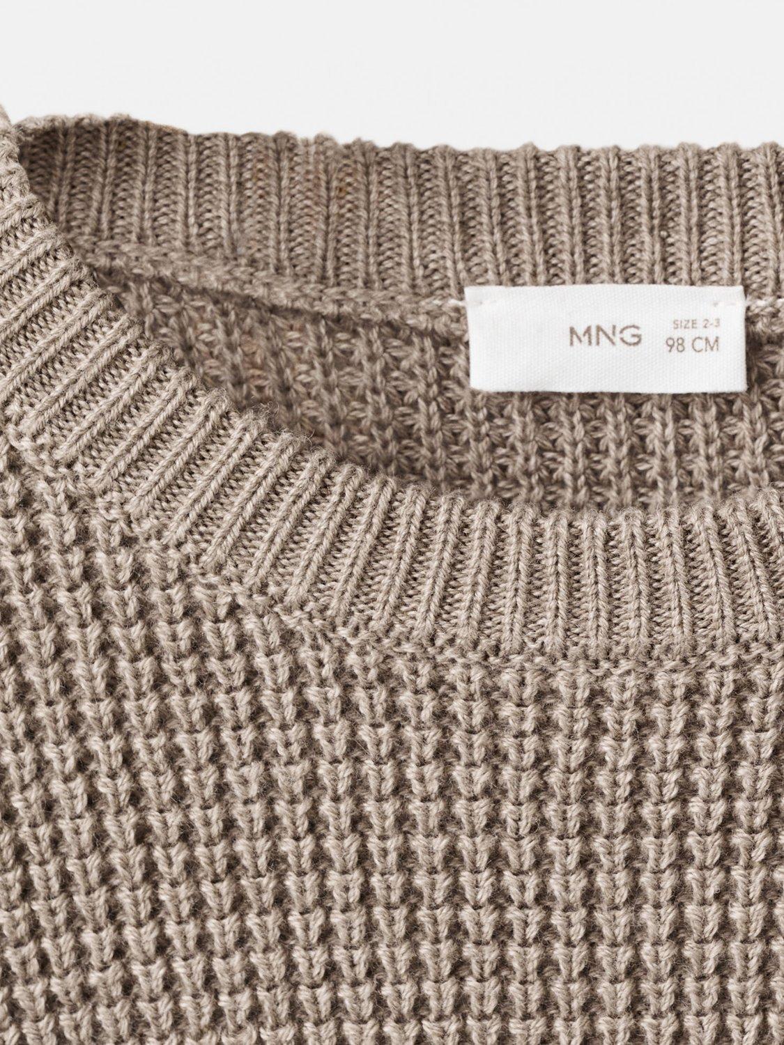 Product image 4 of 4, which shows Mango Kids' Otto Cotton Blend Round Neck Jumper, Medium Brown, 18-24 months