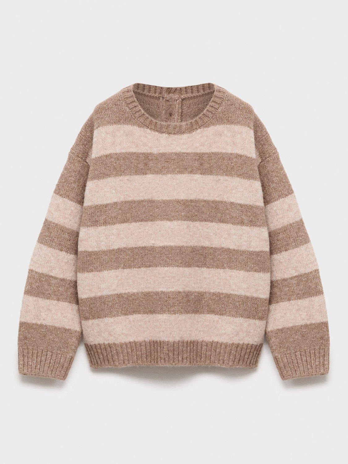 Product image 1 of 4, which shows Mango Kids' Rolo Knit Stripe Sweater, Brown, 12-18 months