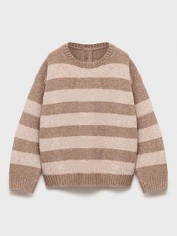 Mango Kids' Rolo Knit Stripe Sweater, Brown, Brown