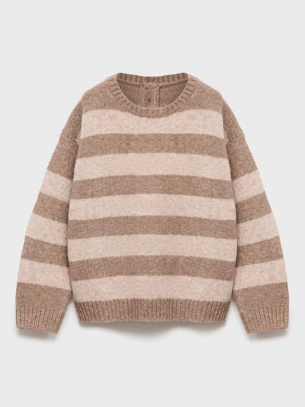 Mango Kids' Rolo Knit Stripe Sweater, Brown, Brown