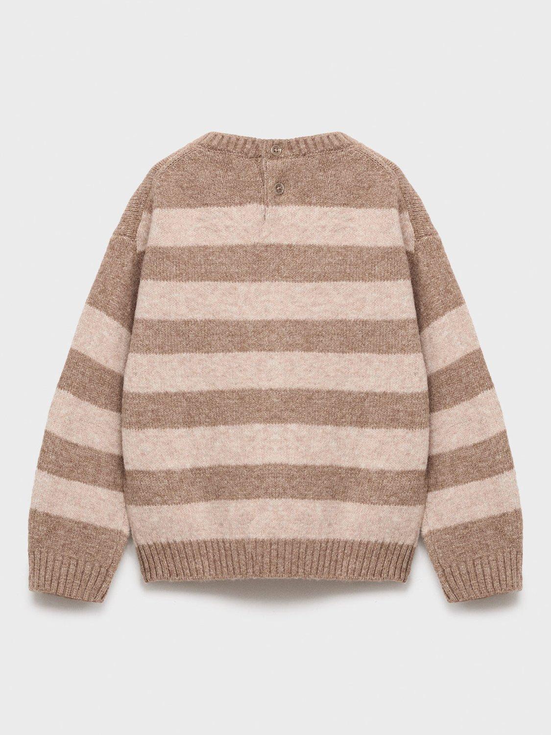 Product image 2 of 4, which shows Mango Kids' Rolo Knit Stripe Sweater, Brown, 12-18 months