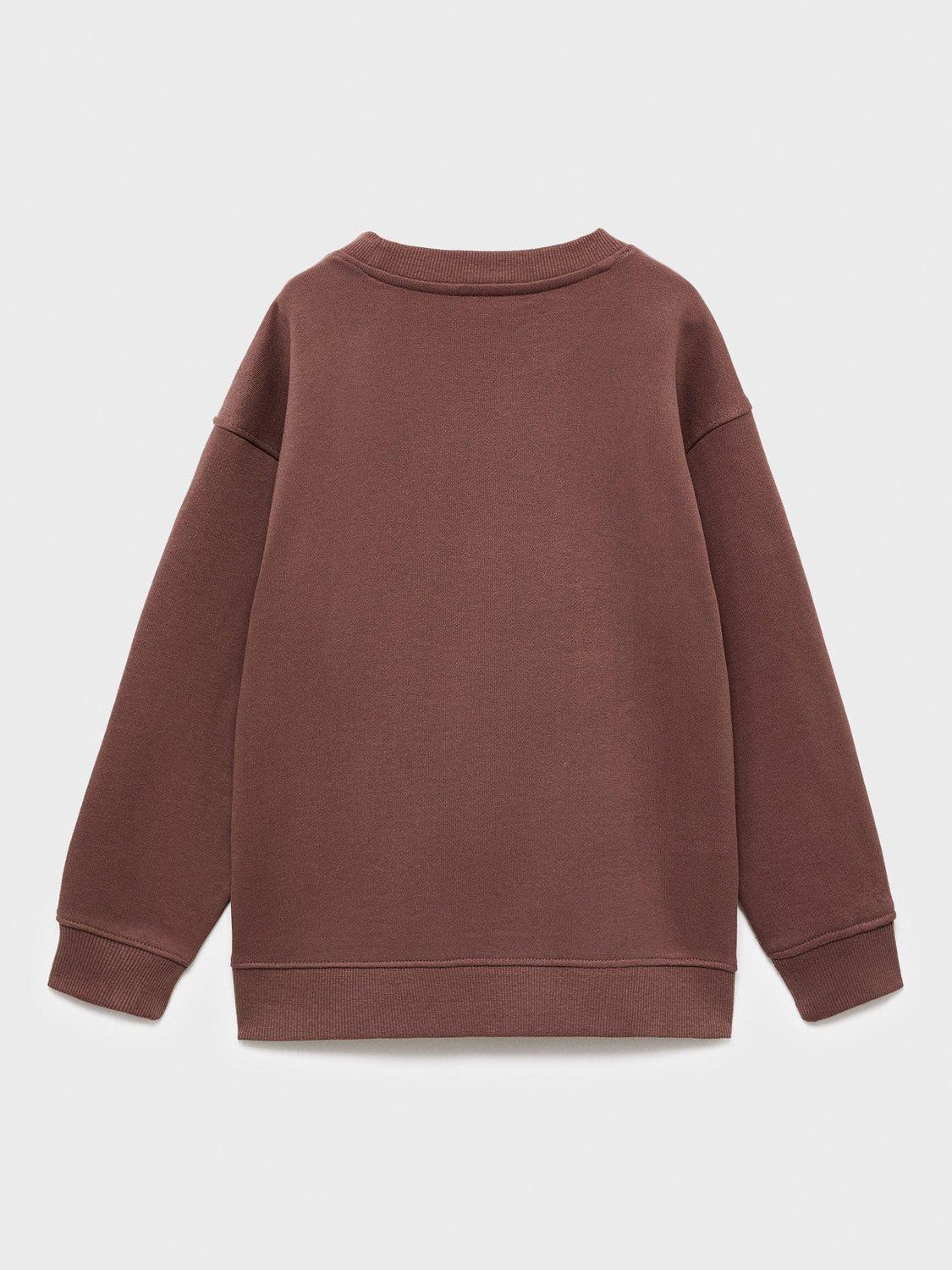 Product image 4 of 7, which shows Mango Kids' Sunday Cotton Crew Neck Sweatshirt, Brown, 11-12 years