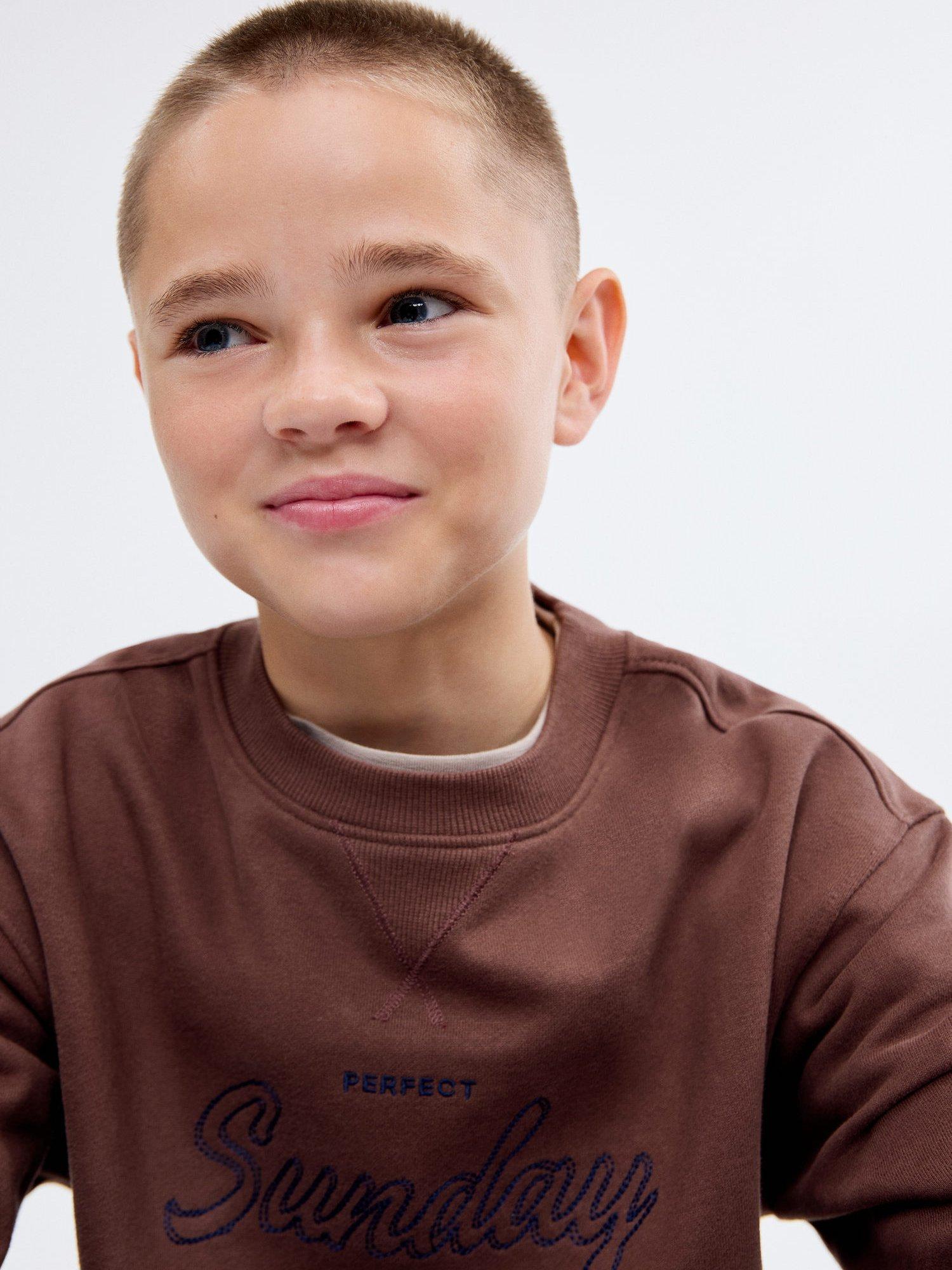 Product image 6 of 7, which shows Mango Kids' Sunday Cotton Crew Neck Sweatshirt, Brown, 11-12 years