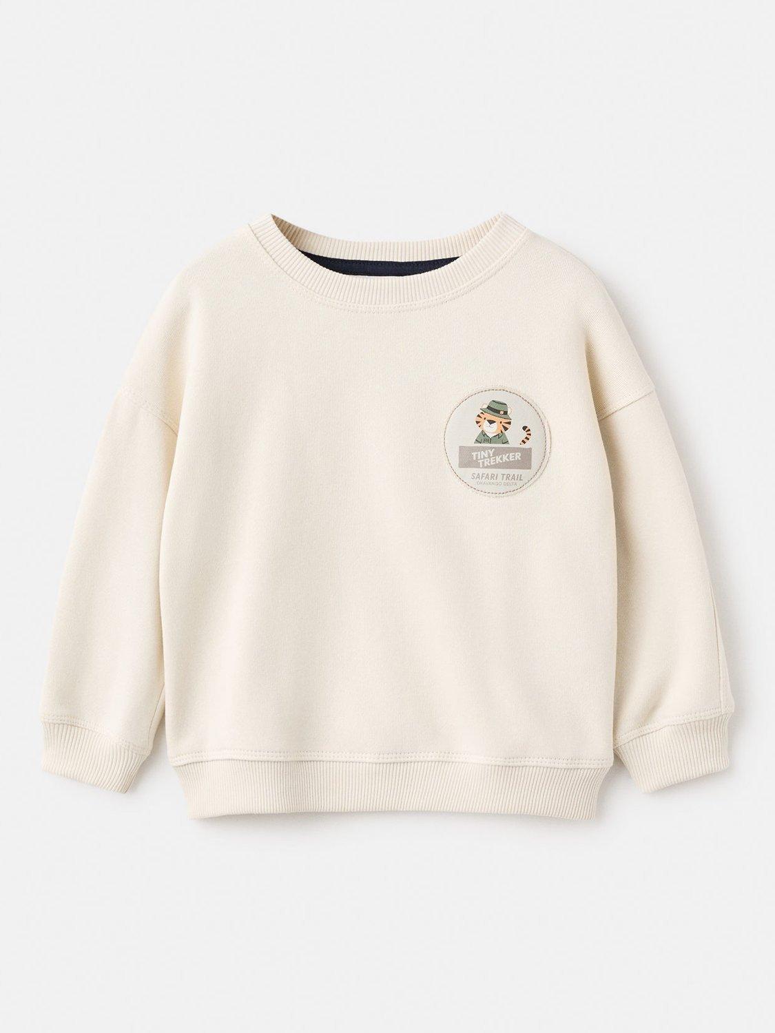 Product image 1 of 4, which shows Mango Kids' Cotton Blend Animal Patch Sweatshirt, Natural White, 2-3 years