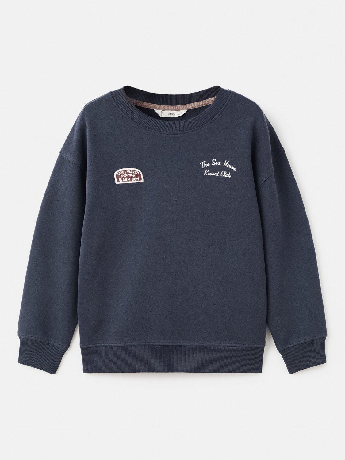 Product image 1 of 4, which shows Mango Kids' Views Cotton Graphic Print Sweatshirt, Navy, 5-6 years