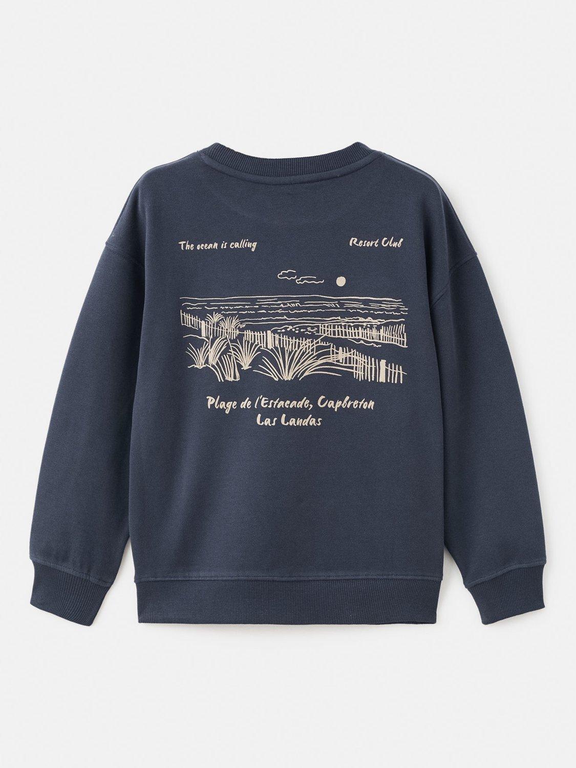 Product image 2 of 4, which shows Mango Kids' Views Cotton Graphic Print Sweatshirt, Navy, 5-6 years