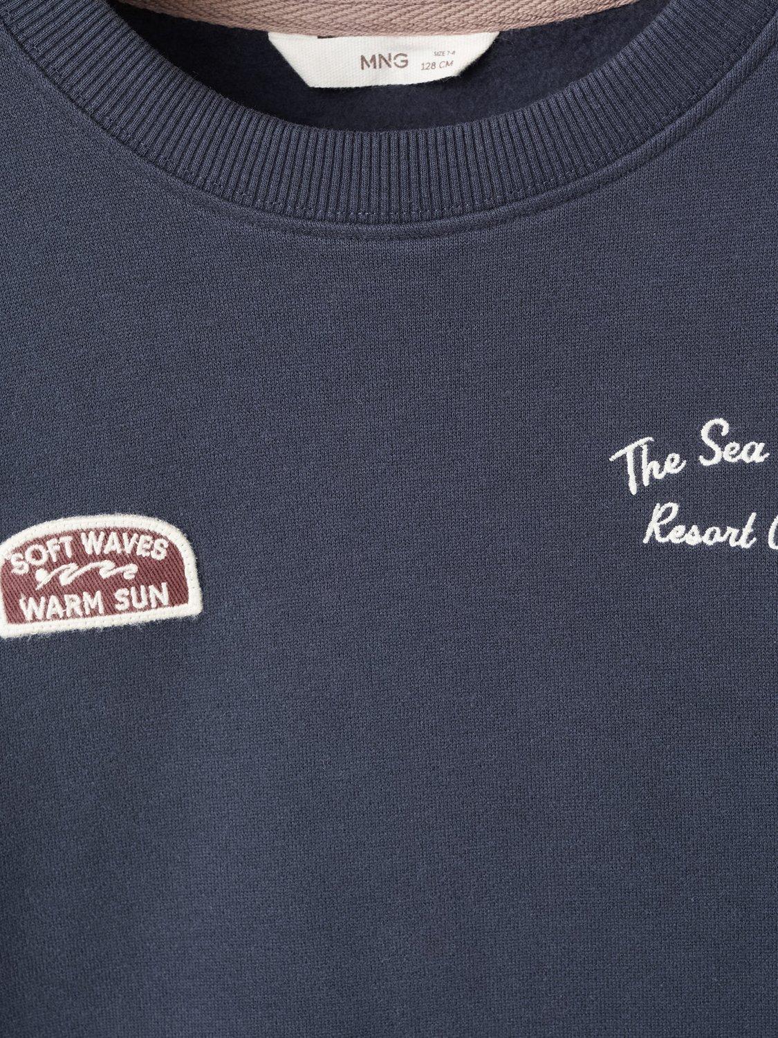 Product image 4 of 4, which shows Mango Kids' Views Cotton Graphic Print Sweatshirt, Navy, 5-6 years