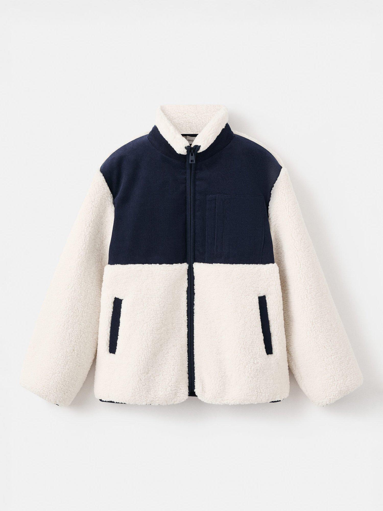 Product image 1 of 4, which shows Mango Kids' Jorge Jacket, Natural White/Navy, 7-8 years