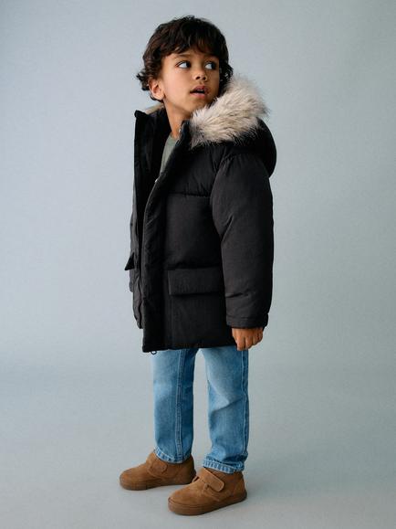 Mango Kids' Juan Parka Coat, Black, Black