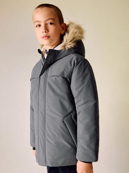 Mango Kids' Marcos Hooded Parka Jacket, Grey, Grey