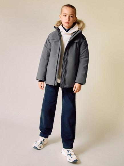 Mango Kids' Marcos Hooded Parka Jacket, Grey - view 2, Grey