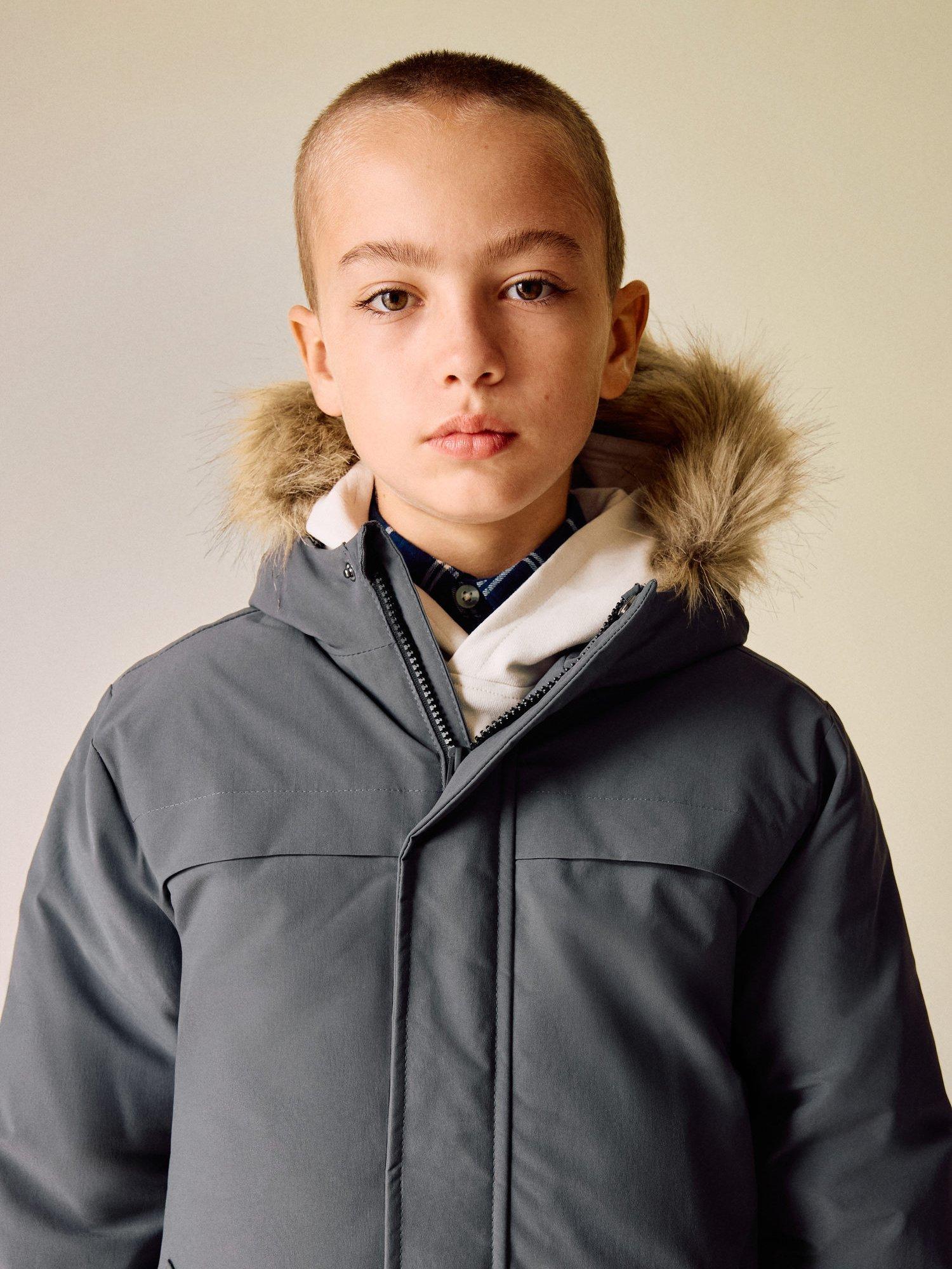 Product image 6 of 7, which shows Mango Kids' Marcos Hooded Parka Jacket, Grey, 10 years