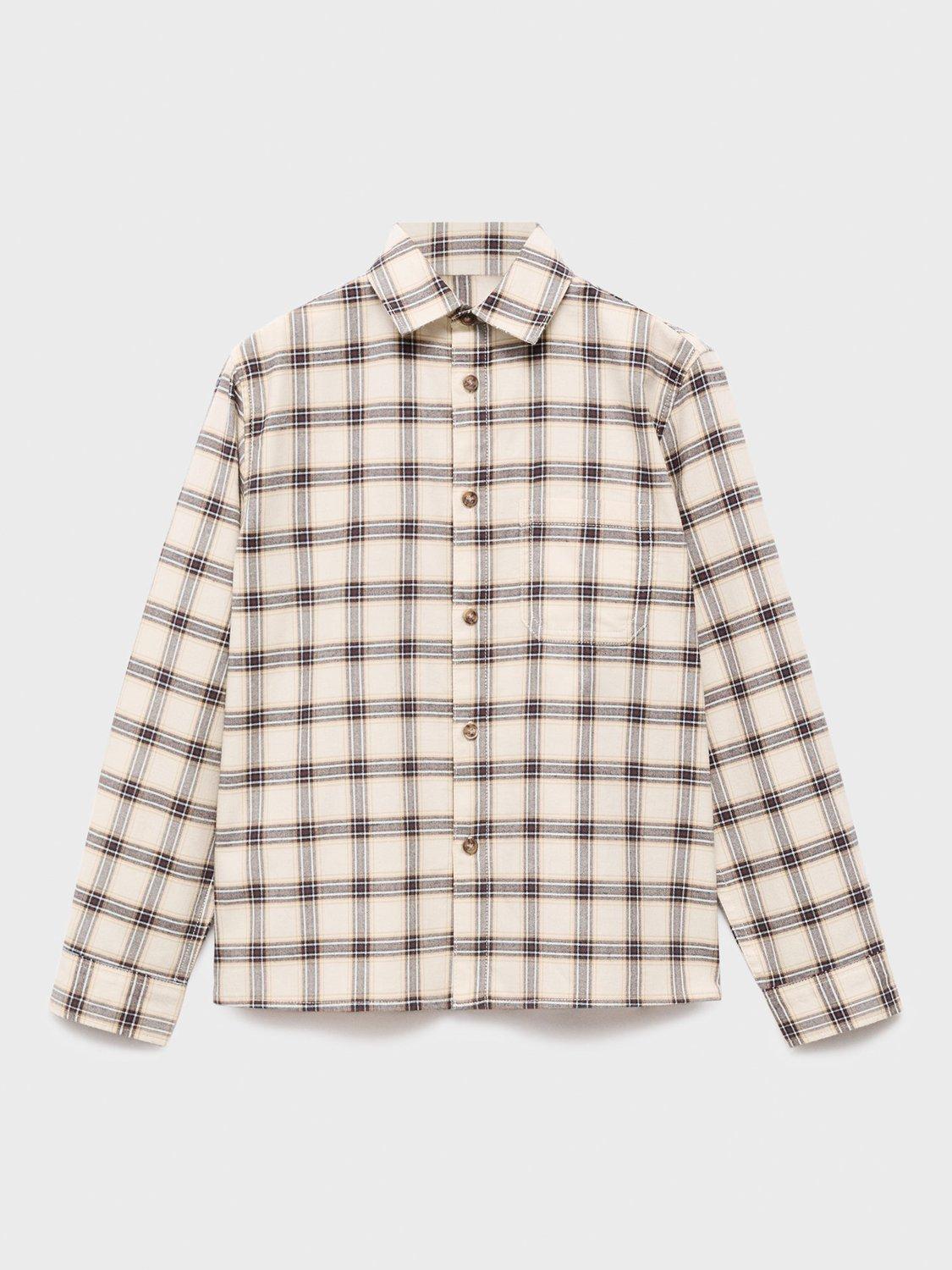 Product image 1 of 4, which shows Mango Kids' Berto Check Shirt, Light Beige, 10 years
