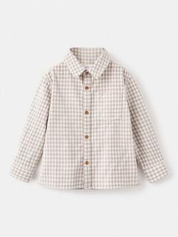 Mango Kids' Canigo Cotton Long Sleeved Checked Shirt, Pastel Brown, Pastel Brown